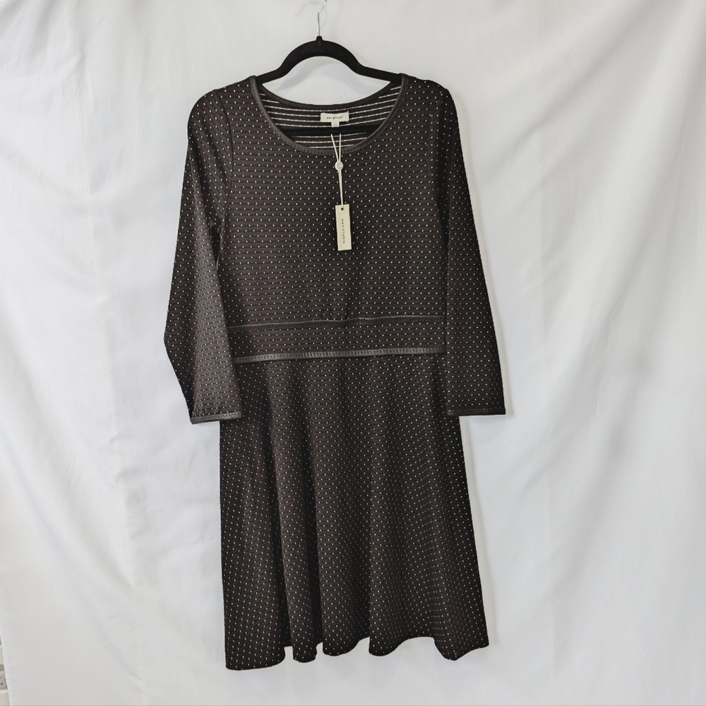 NWT Max Studio Women's A line Polka Dot Dress, Black White, Sz Large